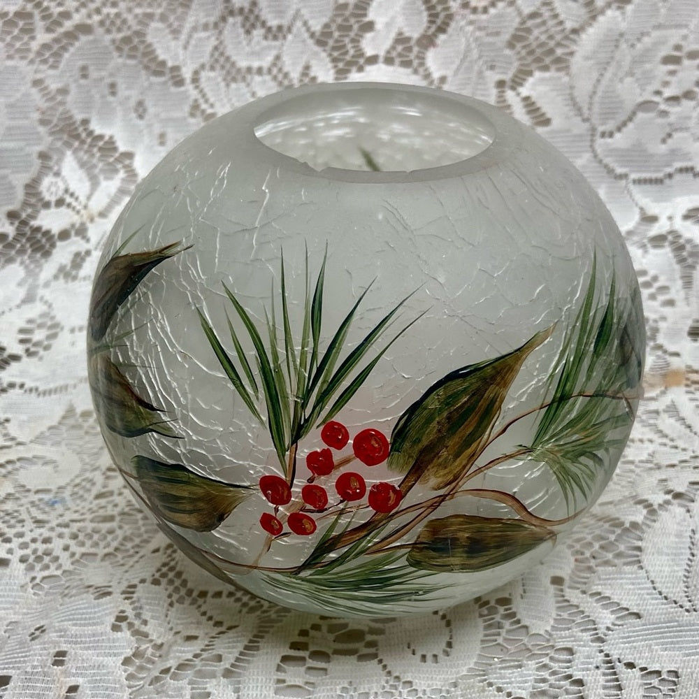 Vintage, Blown, Crackle Rose Potpourri Bowl or Christmas Candle Stand