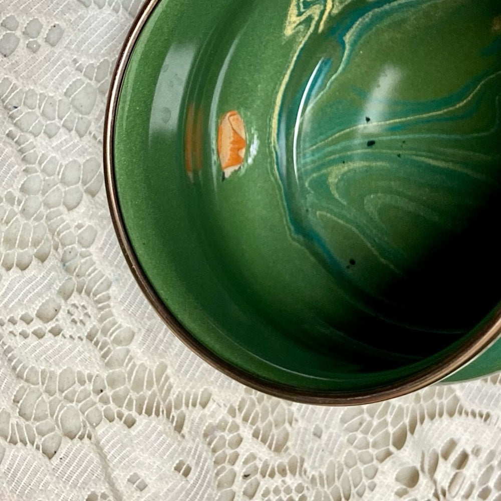 1995 Camp MacKenzie Childs Ltd., Green Marble Enamelware, 4pcTea or Camp Set