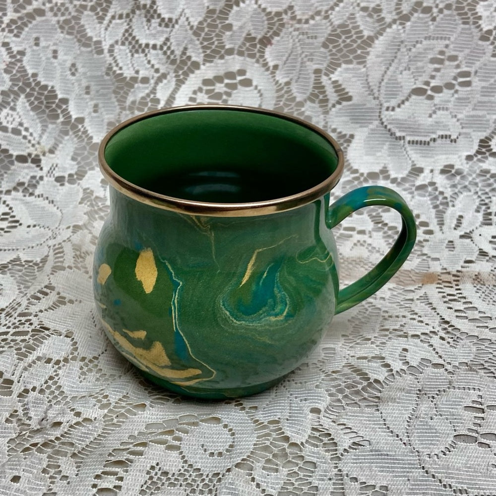 Vintage, MacKenzie Childs Green Enamelware 2pc Mugs