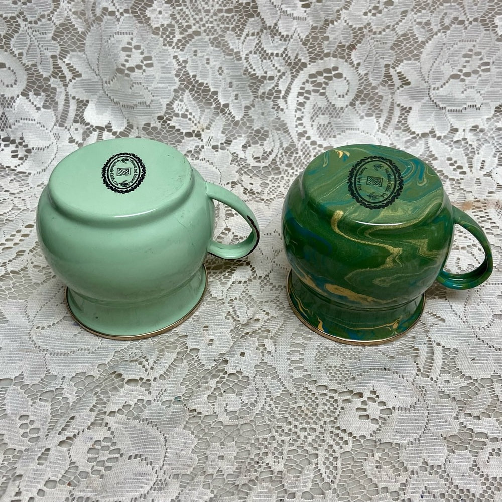 Vintage, MacKenzie Childs Green Enamelware 2pc Mugs