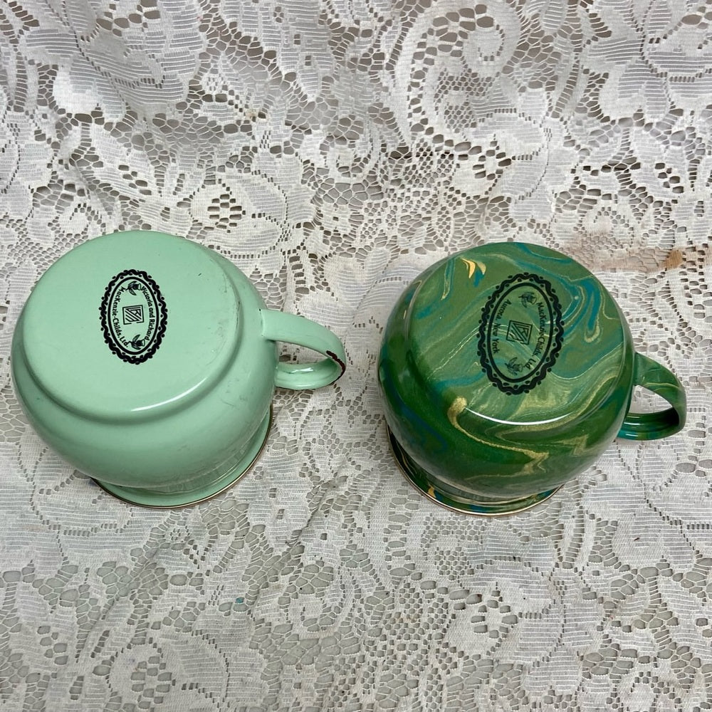 Vintage, MacKenzie Childs Green Enamelware 2pc Mugs