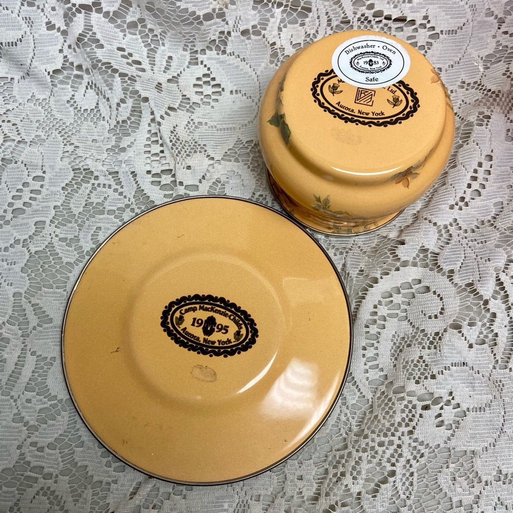 Vintage, MacKenzie Childs Yellow Floral Enamelware 2pc Cup and Saucer