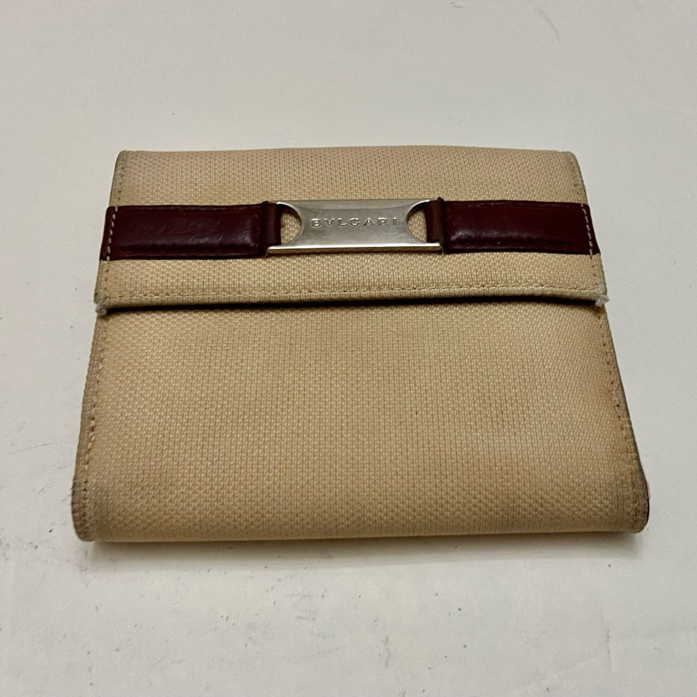Bulgari Beige Canvas Compact Bi-fold Wallet
