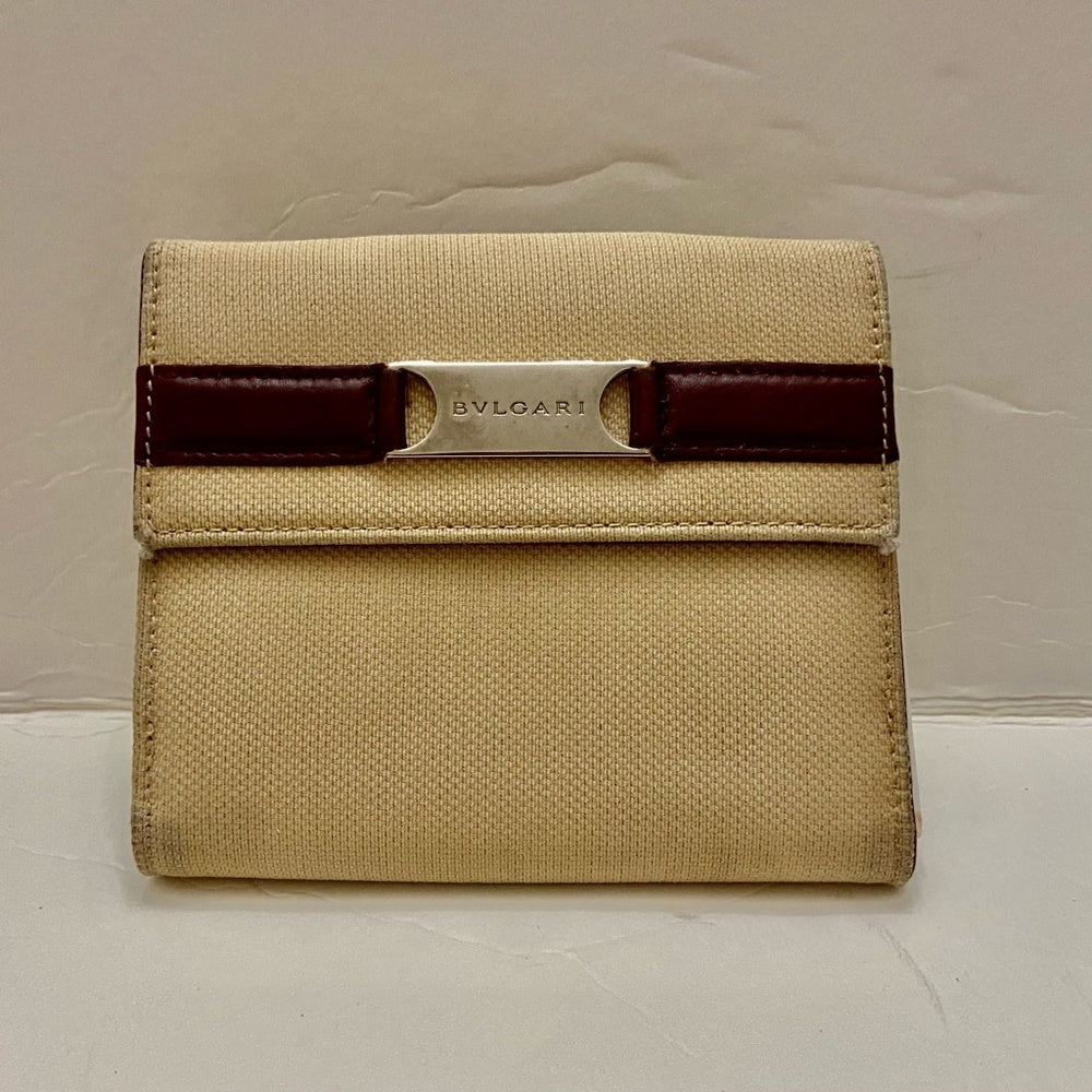 Bulgari Beige Canvas Compact Bi-fold Wallet