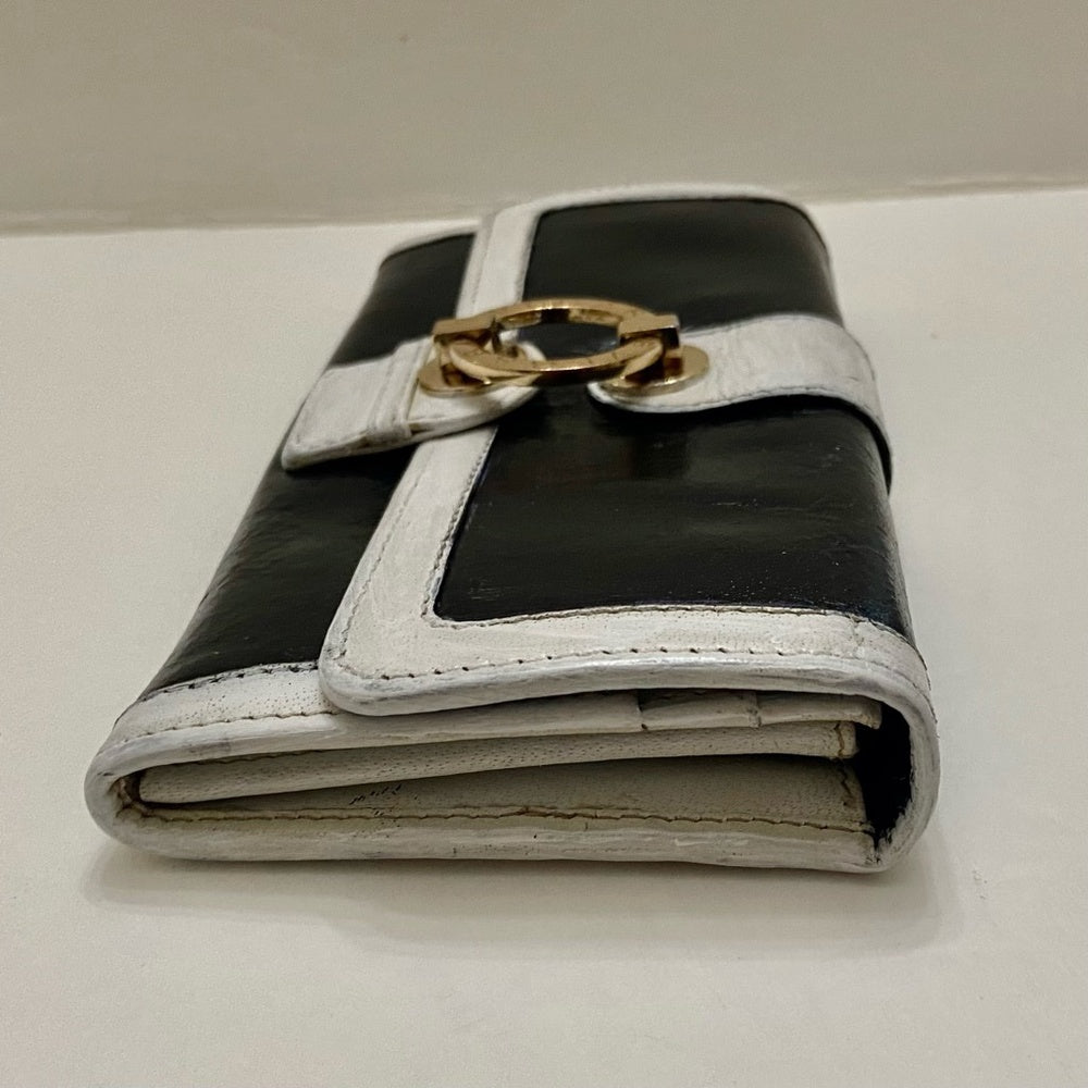 Authentic Bulgari Black and White Leather Bi-fold Long Wallet