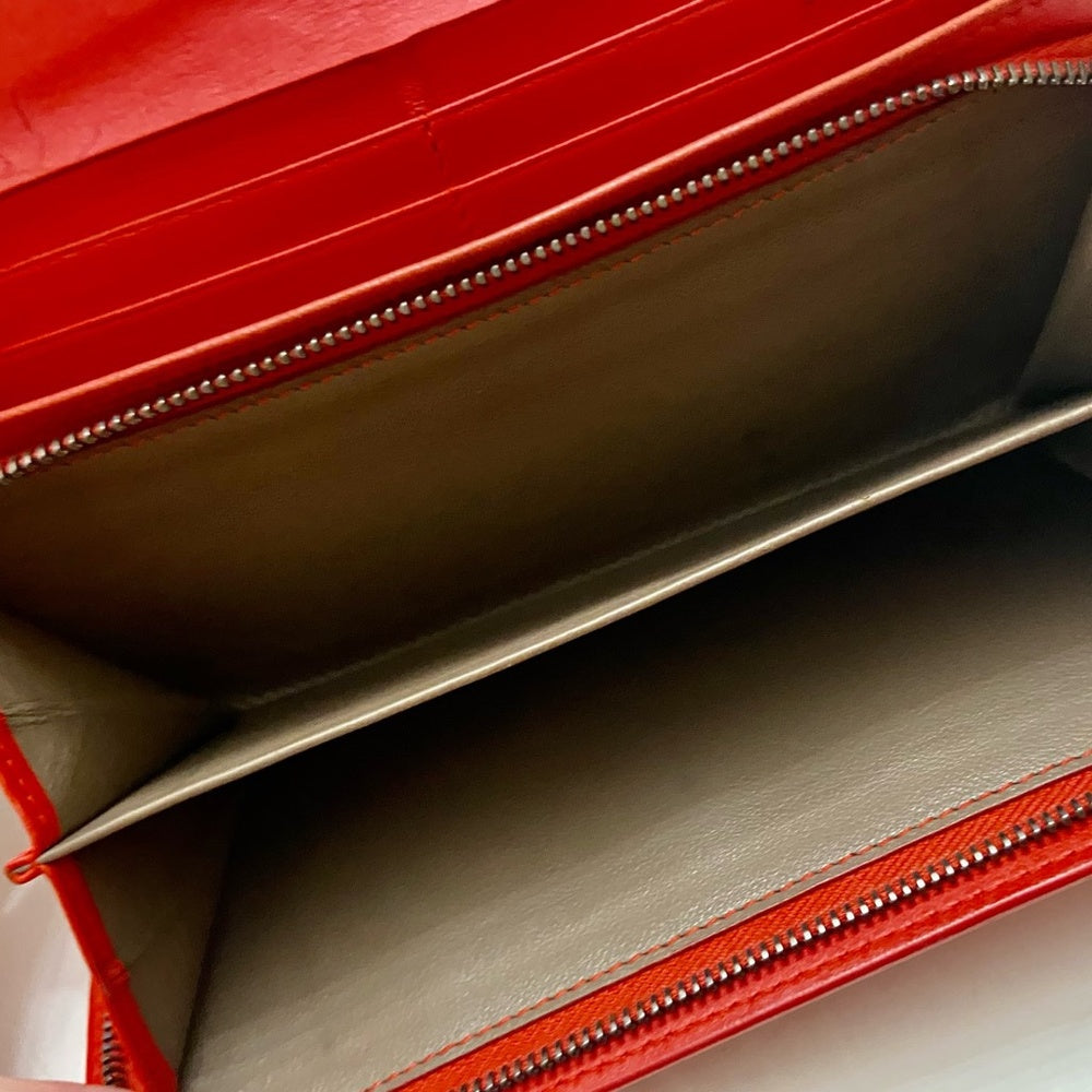 Authentic Bottega Veneta Red Leather Bi-fold Long Wallet