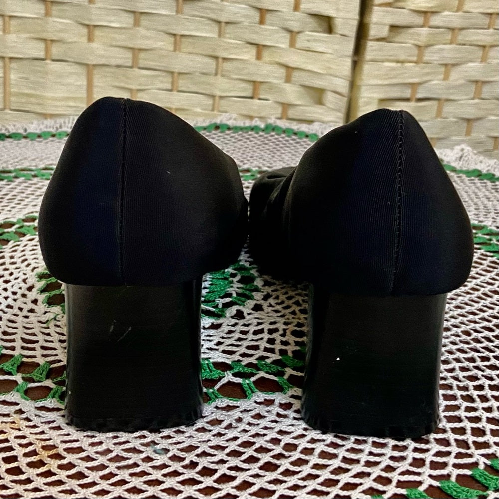 Villager-Liz Claiborne, Black, Gold Buckle, High Heel Shoes- Size 8