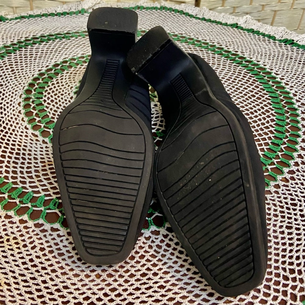 Villager-Liz Claiborne, Black, Gold Buckle, High Heel Shoes- Size 8