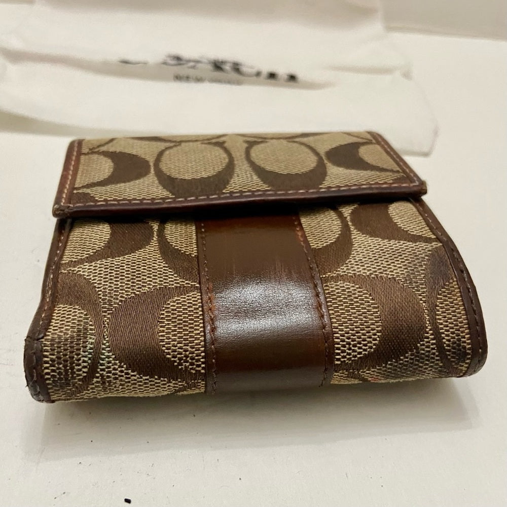 Coach Brown Mono-Leather Trim-Bifold Compact Wallet with Dust Bag 4inx4in