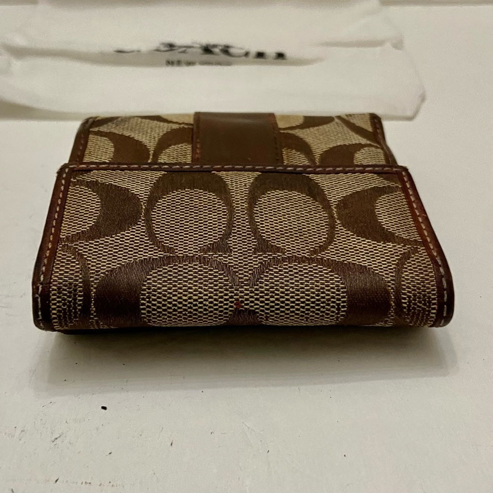 Coach Brown Mono-Leather Trim-Bifold Compact Wallet with Dust Bag 4inx4in