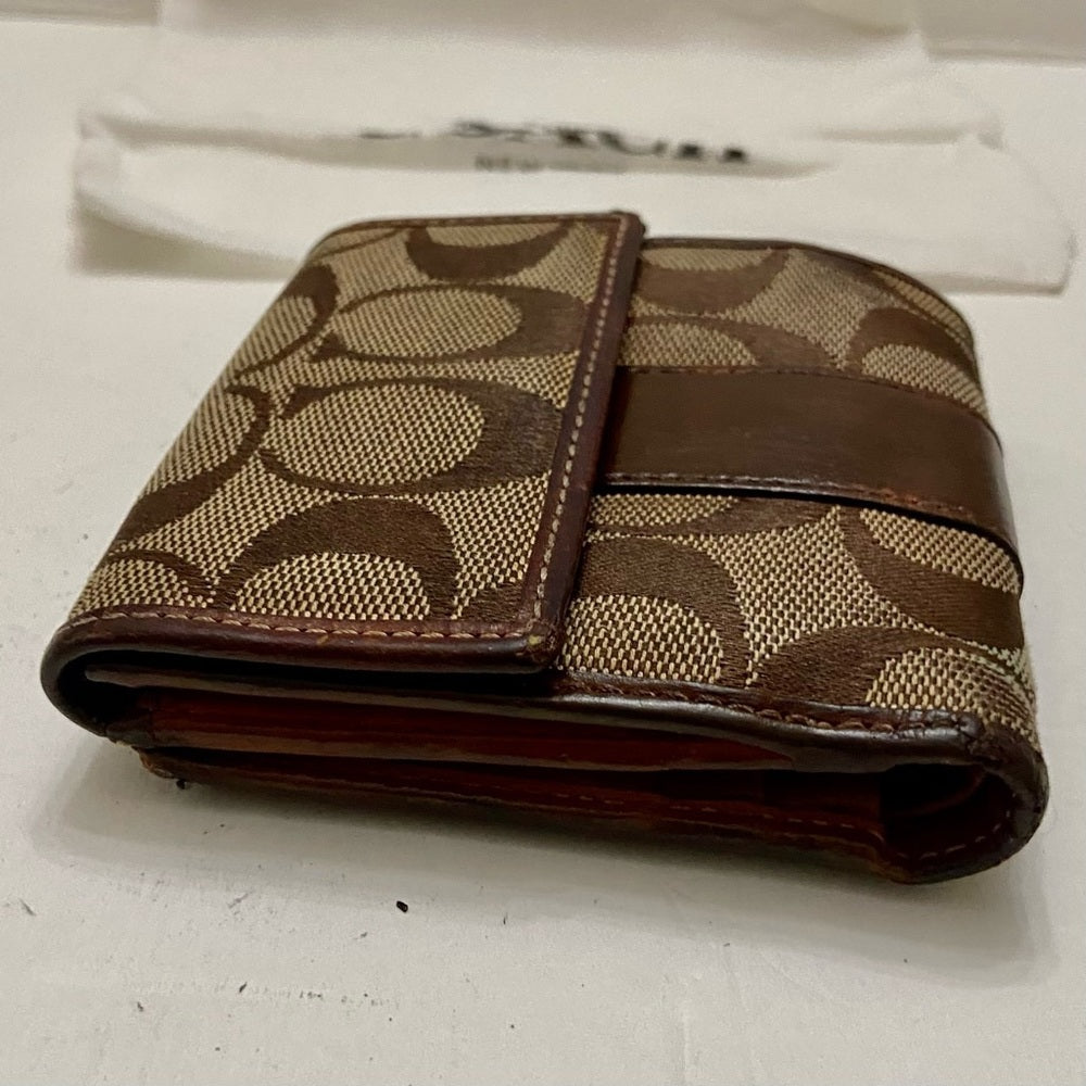 Coach Brown Mono-Leather Trim-Bifold Compact Wallet with Dust Bag 4inx4in