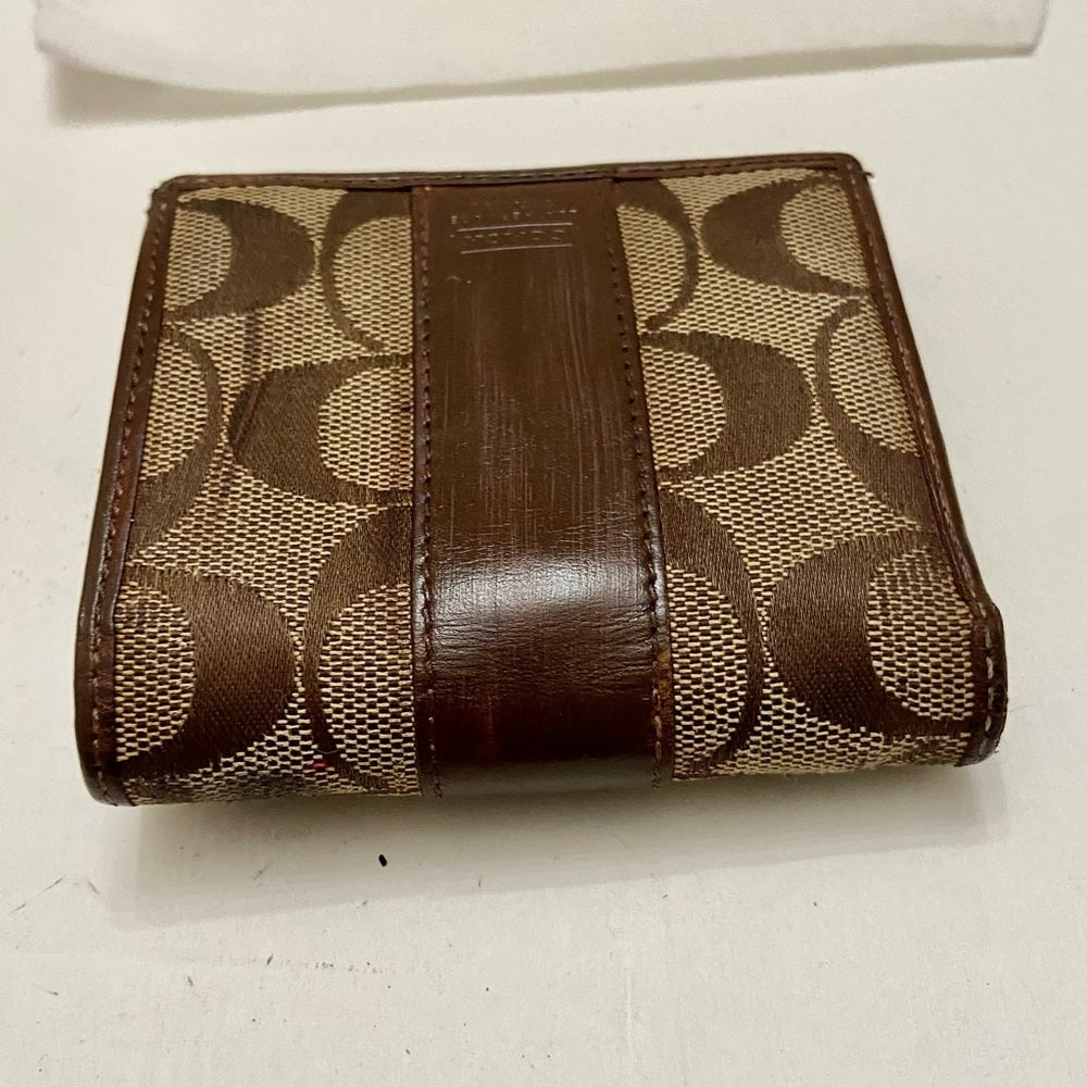 Coach Brown Mono-Leather Trim-Bifold Compact Wallet with Dust Bag 4inx4in