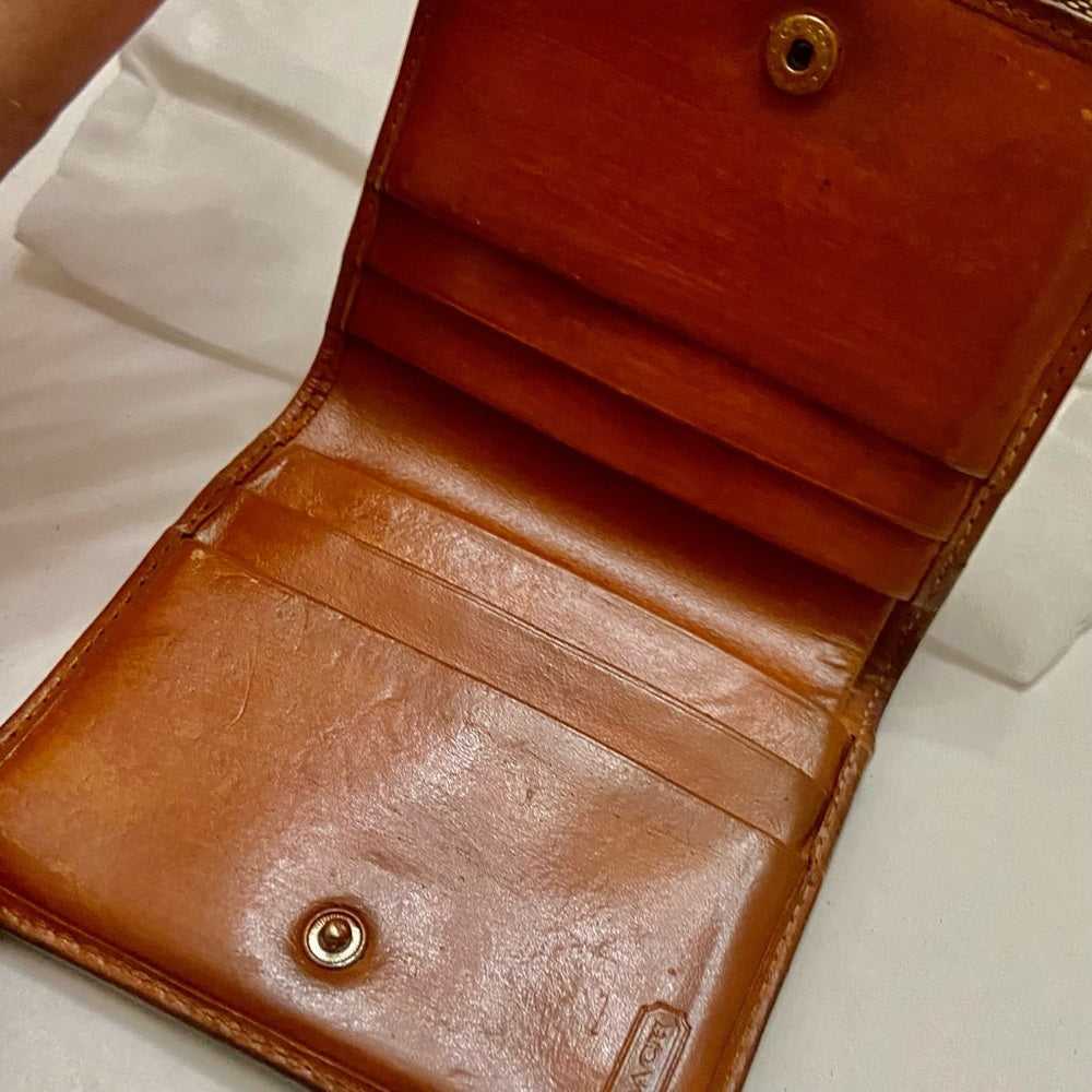 Coach Brown Mono-Leather Trim-Bifold Compact Wallet with Dust Bag 4inx4in