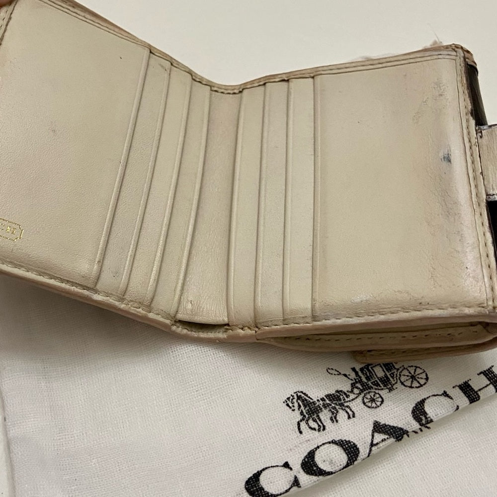 Coach Brown Mono Canvas-Beige- BrownLeather Trifold Compact Wallet with Dust Bag
