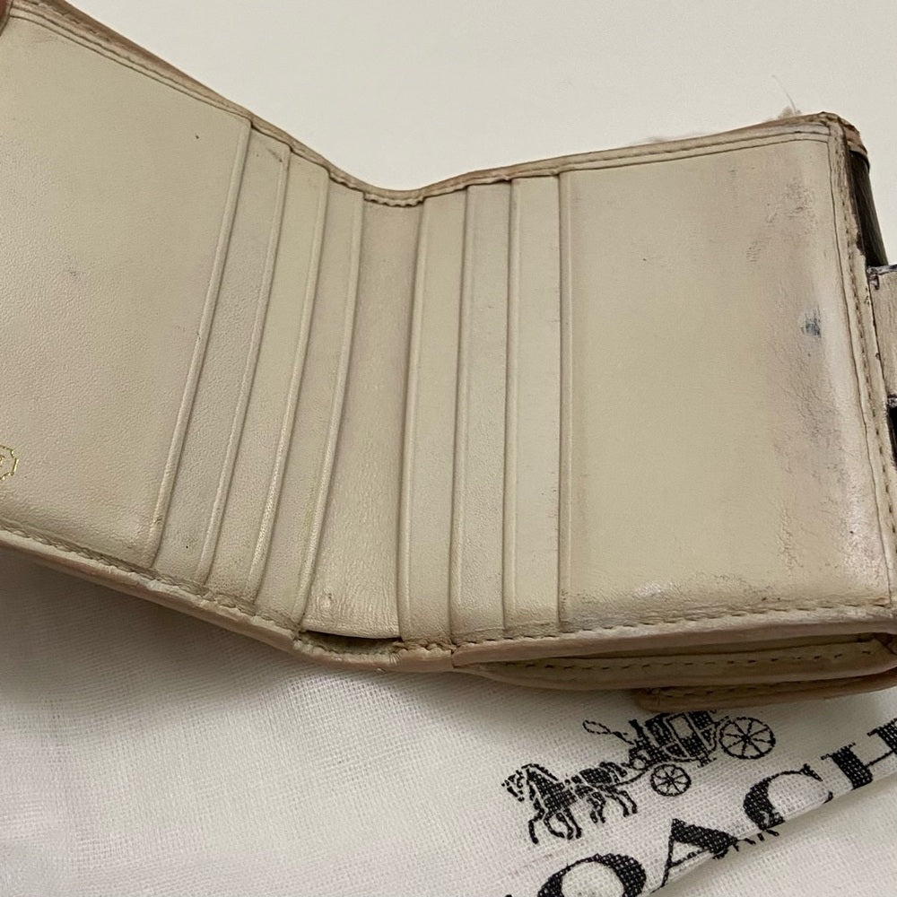 Coach Brown Mono Canvas-Beige- BrownLeather Trifold Compact Wallet with Dust Bag