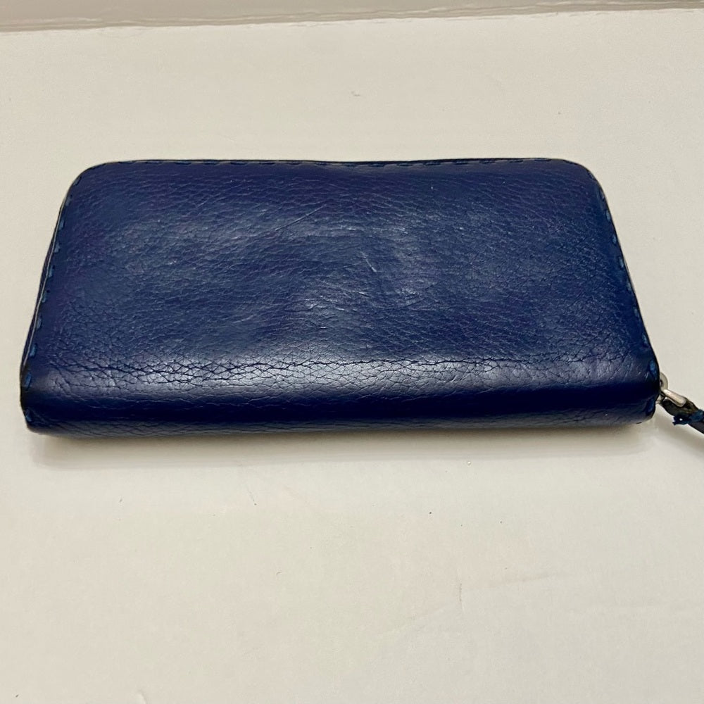 Fendi Navy Blue Leather Zippy Long Wallet