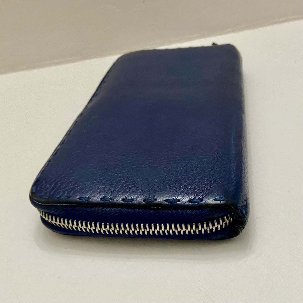 Fendi Navy Blue Leather Zippy Long Wallet