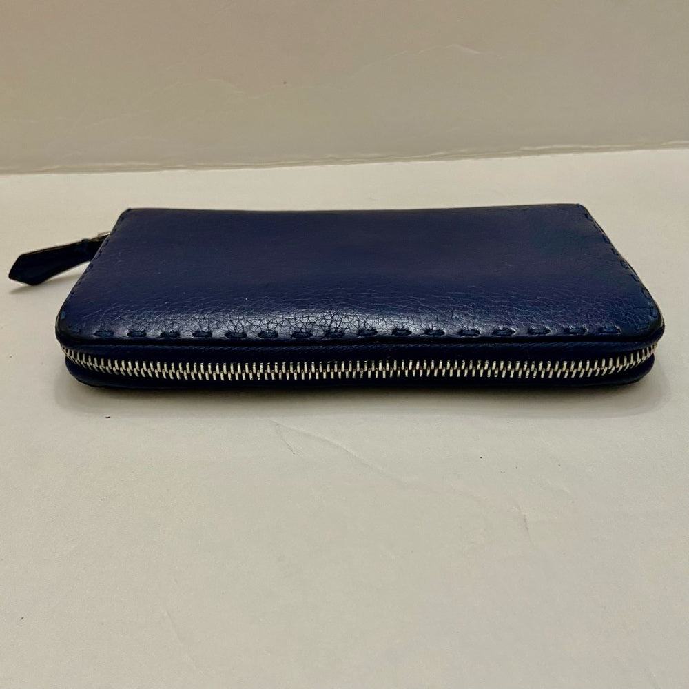 Fendi Navy Blue Leather Zippy Long Wallet