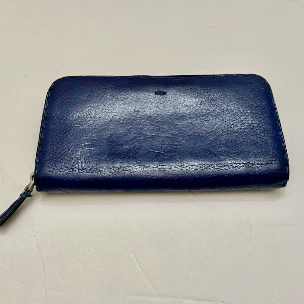 Fendi Navy Blue Leather Zippy Long Wallet
