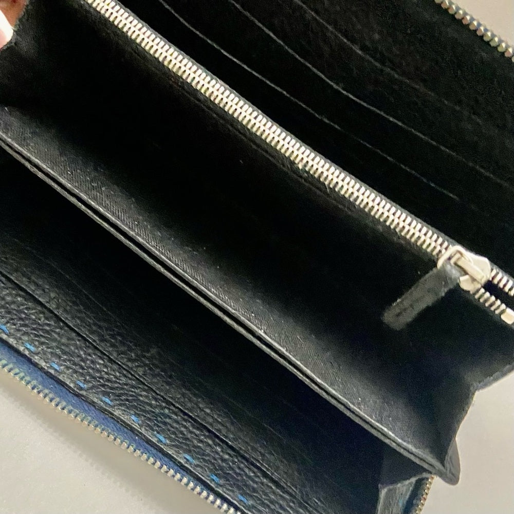 Fendi Navy Blue Leather Zippy Long Wallet
