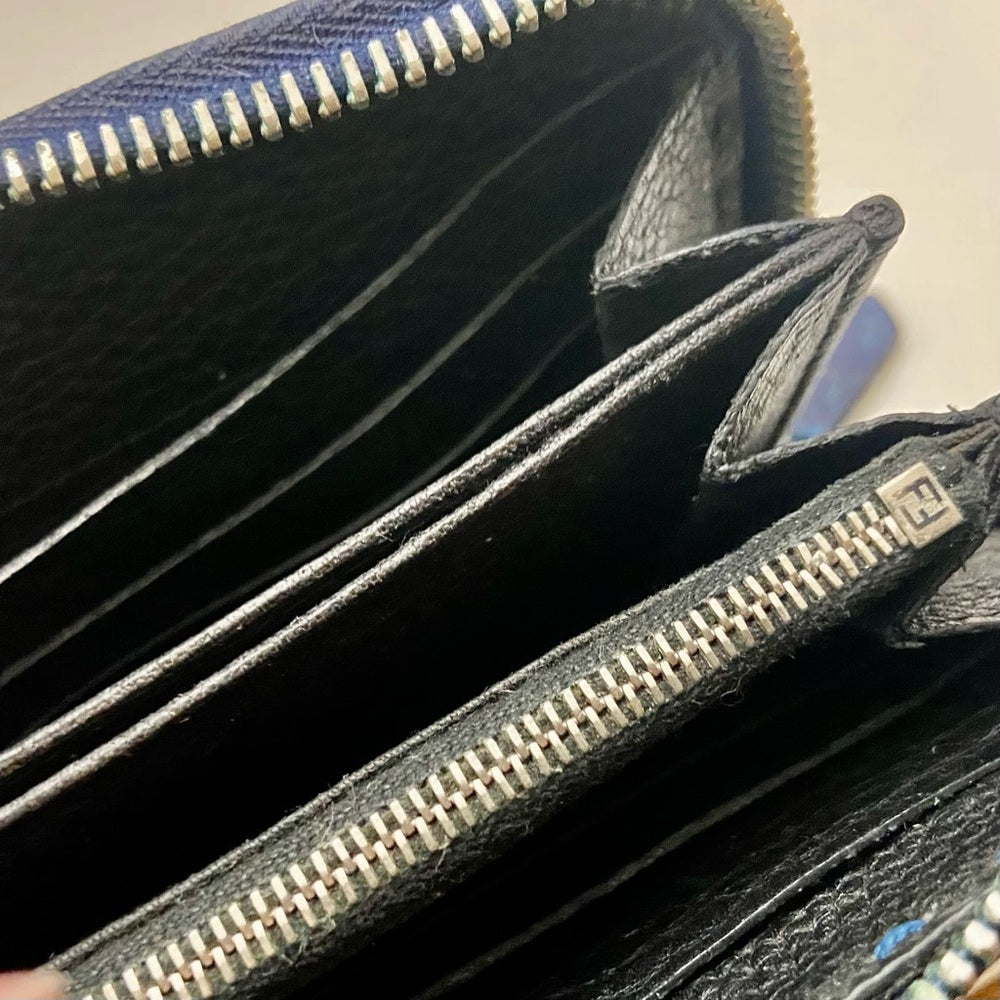 Fendi Navy Blue Leather Zippy Long Wallet