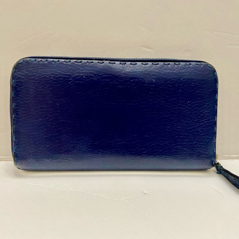 Fendi Navy Blue Leather Zippy Long Wallet