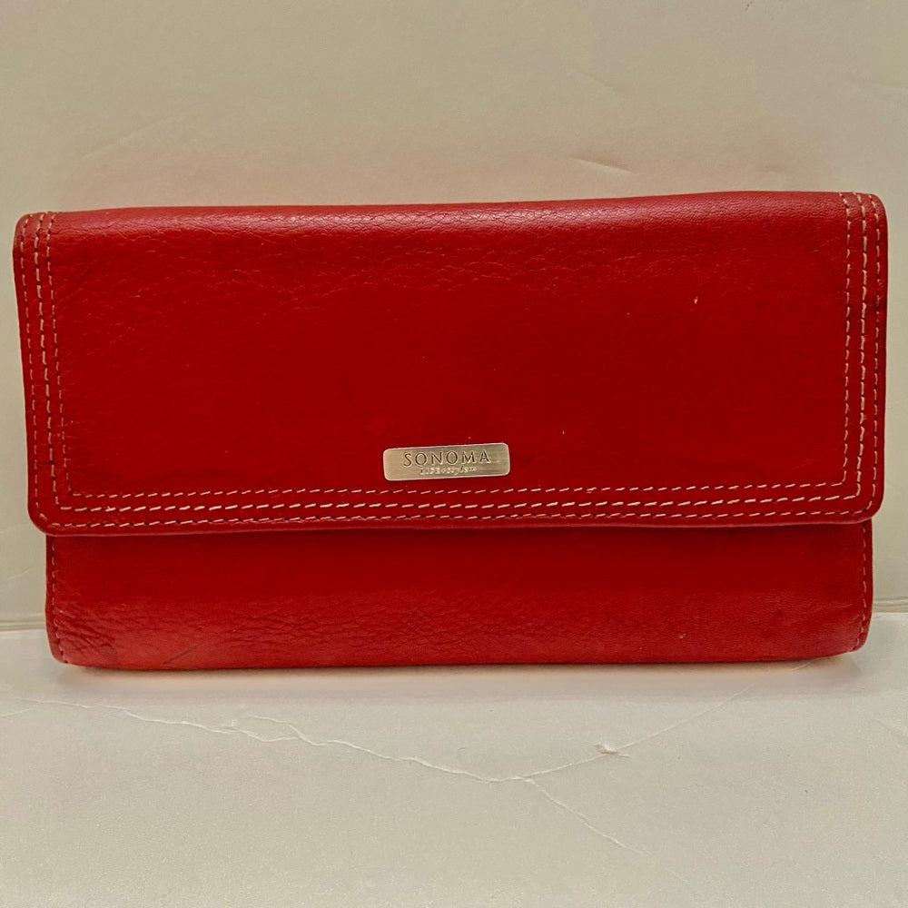 Vintage Sonoma Red Leather Long Wallet with Checkbook Sleeves 7.5in x 4.5in