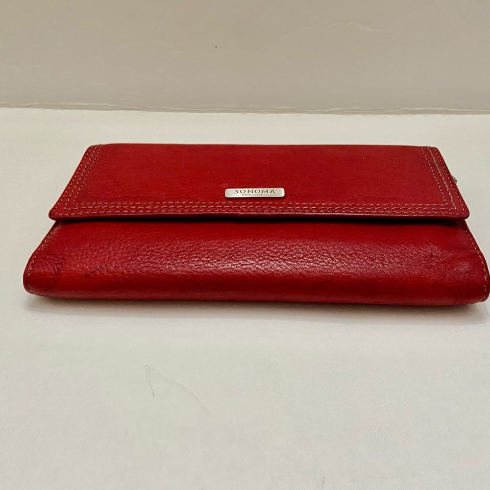 Vintage Sonoma Red Leather Long Wallet with Checkbook Sleeves 7.5in x 4.5in