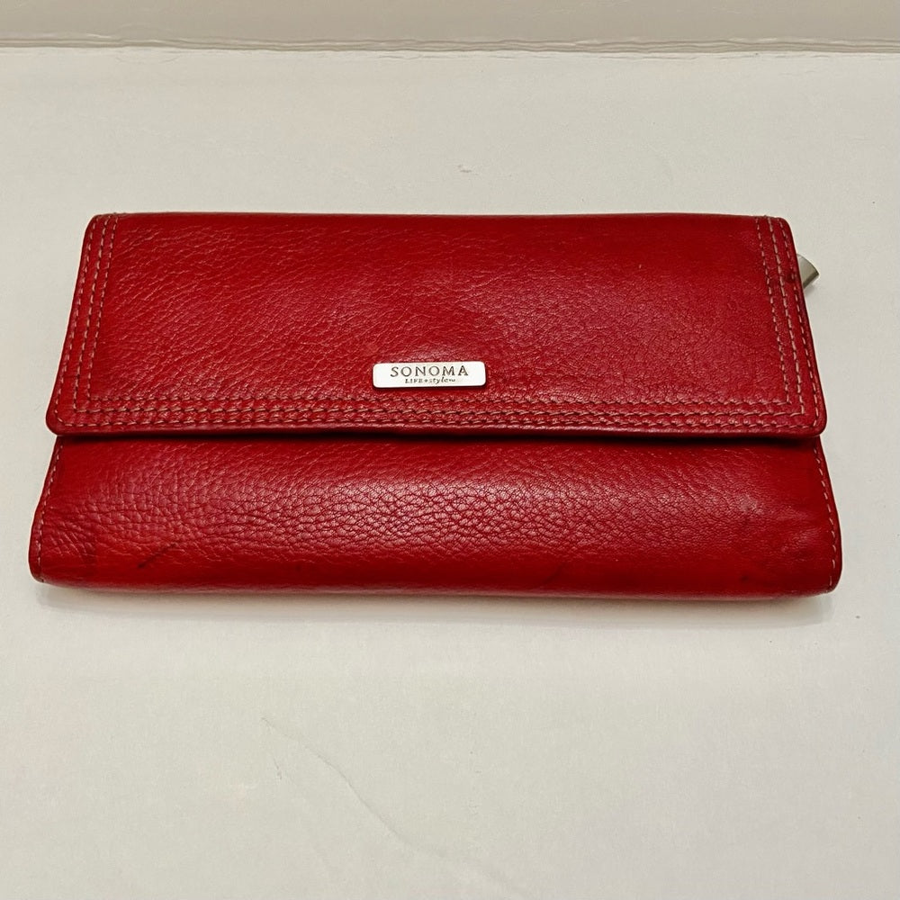 Vintage Sonoma Red Leather Long Wallet with Checkbook Sleeves 7.5in x 4.5in