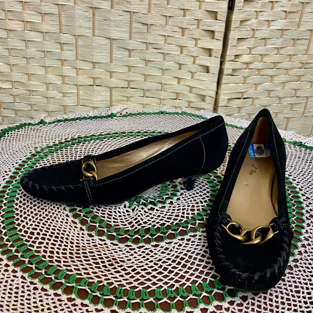 Unisa Black Suede Leather Shoes with Heels - Size 8