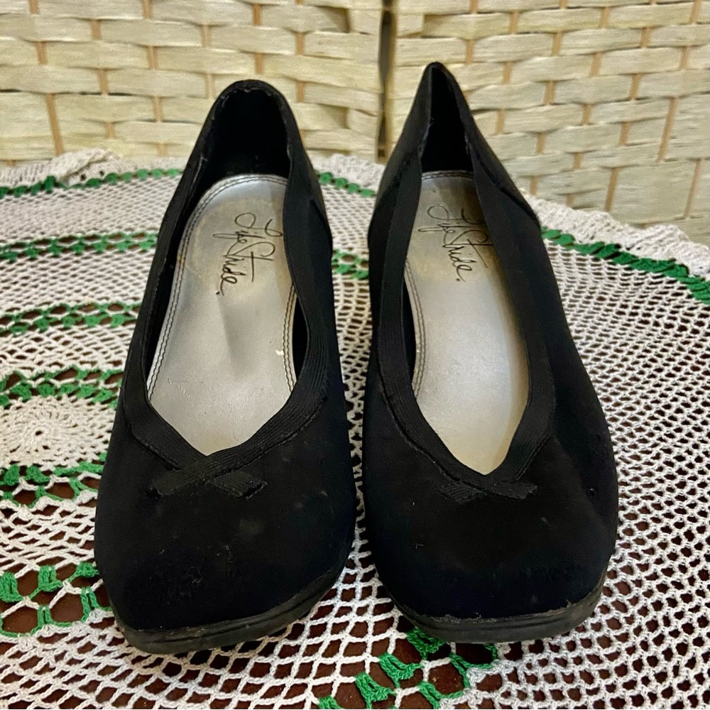 Life Stride Black Repellent Fabric Shoes with Heels- Size 8