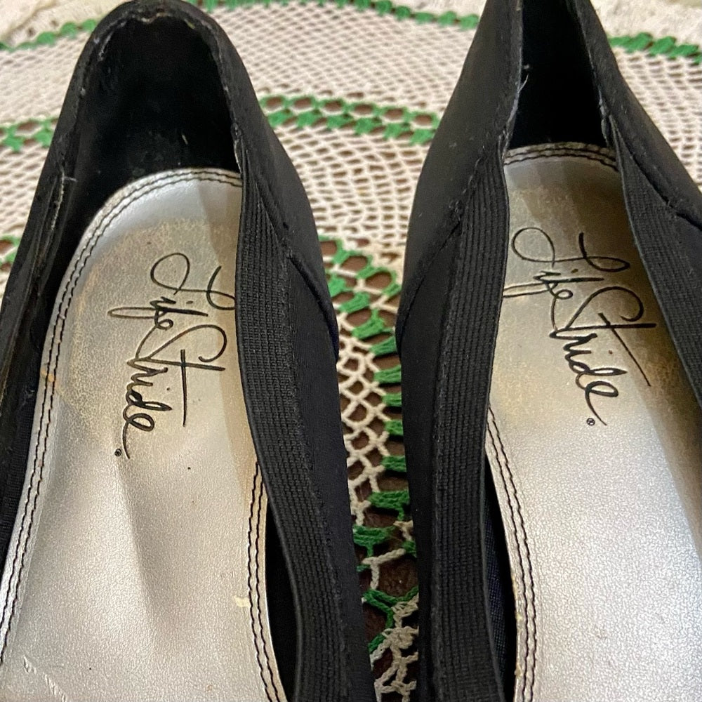 Life Stride Black Repellent Fabric Shoes with Heels- Size 8
