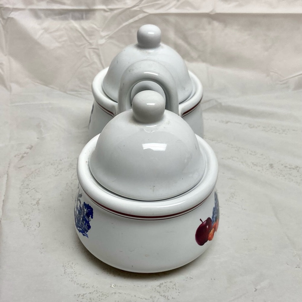 Vintage, Blue Willow White Ceramics Condiment Jar