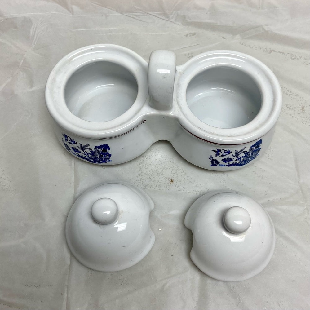 Vintage, Blue Willow White Ceramics Condiment Jar
