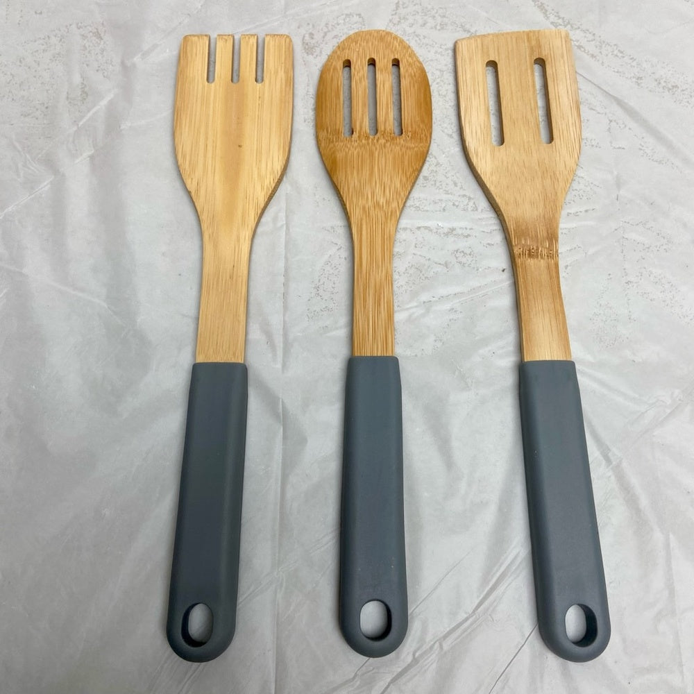 Lot of 3 Blue Willow Ladle Set with Gray Rubber Handle 12in and 2.5in