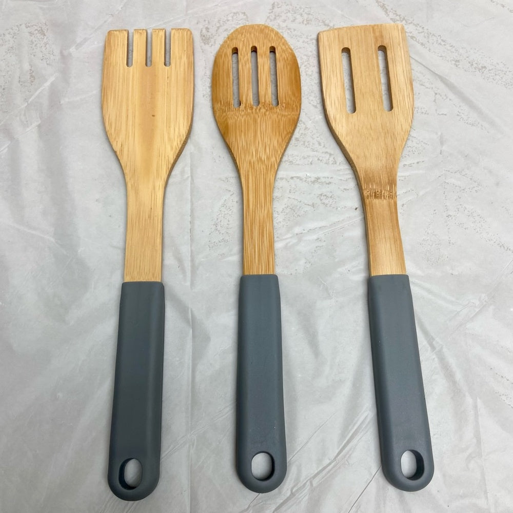 Lot of 3 Blue Willow Ladle Set with Gray Rubber Handle 12in and 2.5in