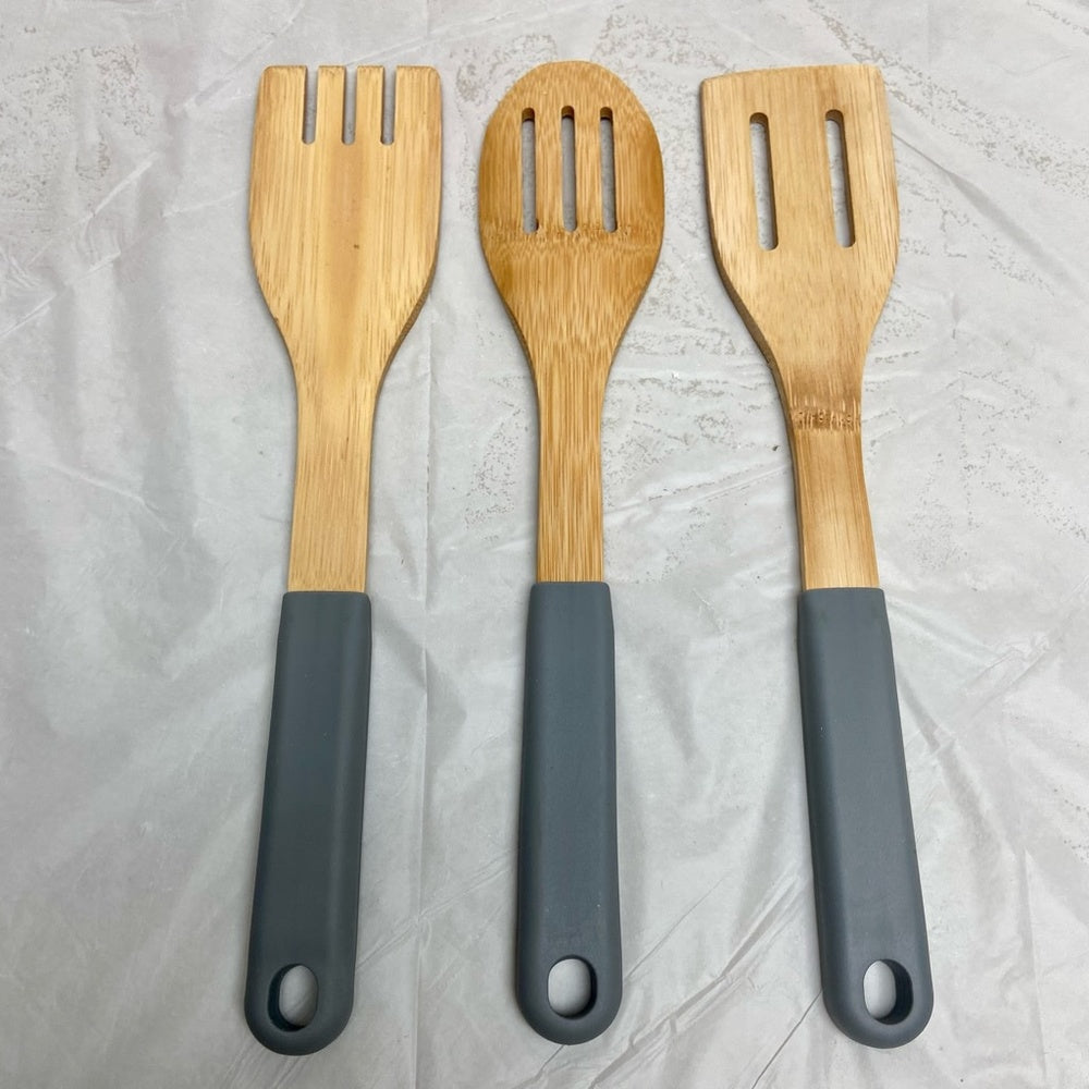Lot of 3 Blue Willow Ladle Set with Gray Rubber Handle 12in and 2.5in