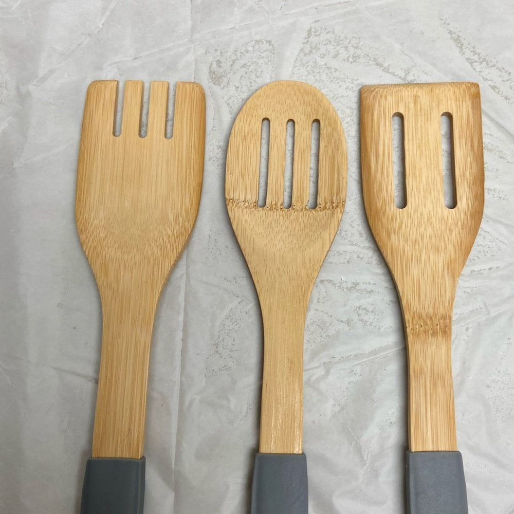 Lot of 3 Blue Willow Ladle Set with Gray Rubber Handle 12in and 2.5in