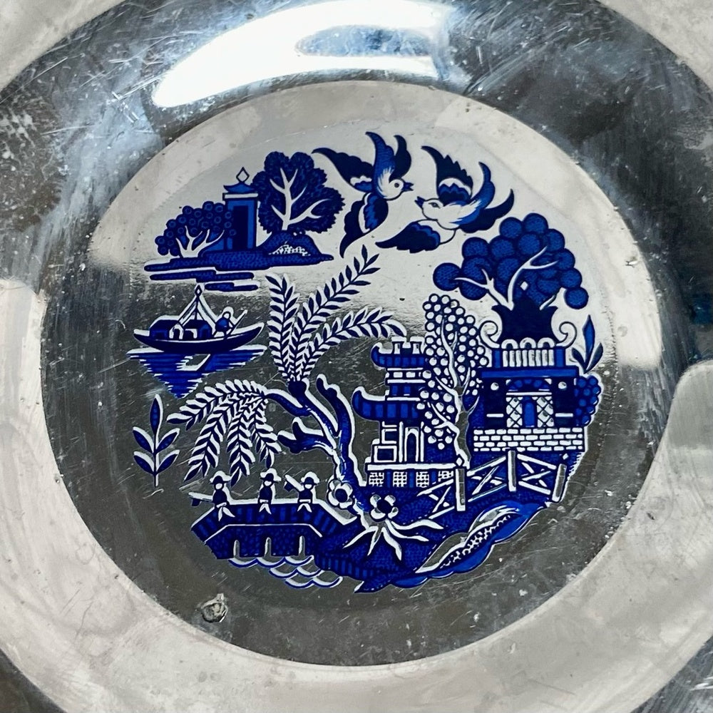 Vintage, 2pc Blue Willow Chrome Bread Plate