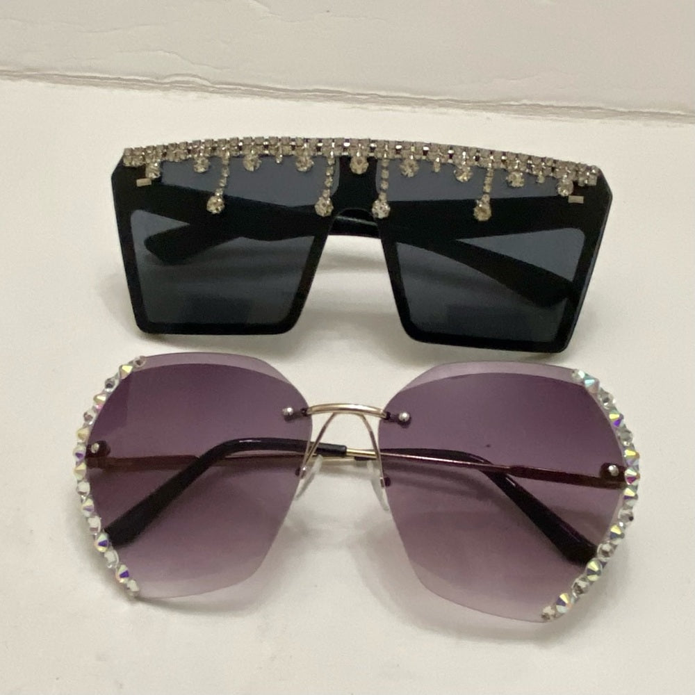 Lot of 2 Vintage Sun Glasses-Black and Smoky Gray with Rhinestones