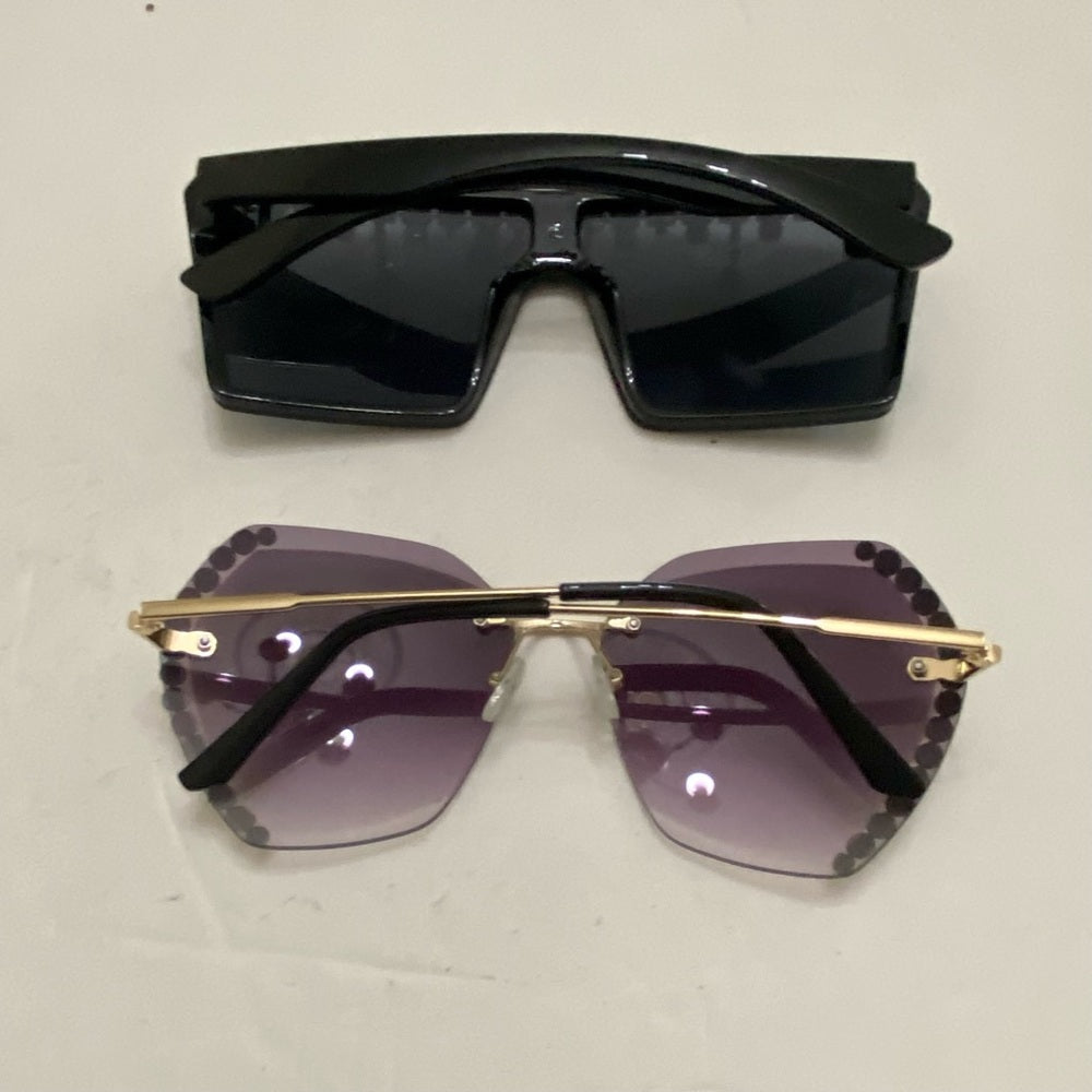 Lot of 2 Vintage Sun Glasses-Black and Smoky Gray with Rhinestones