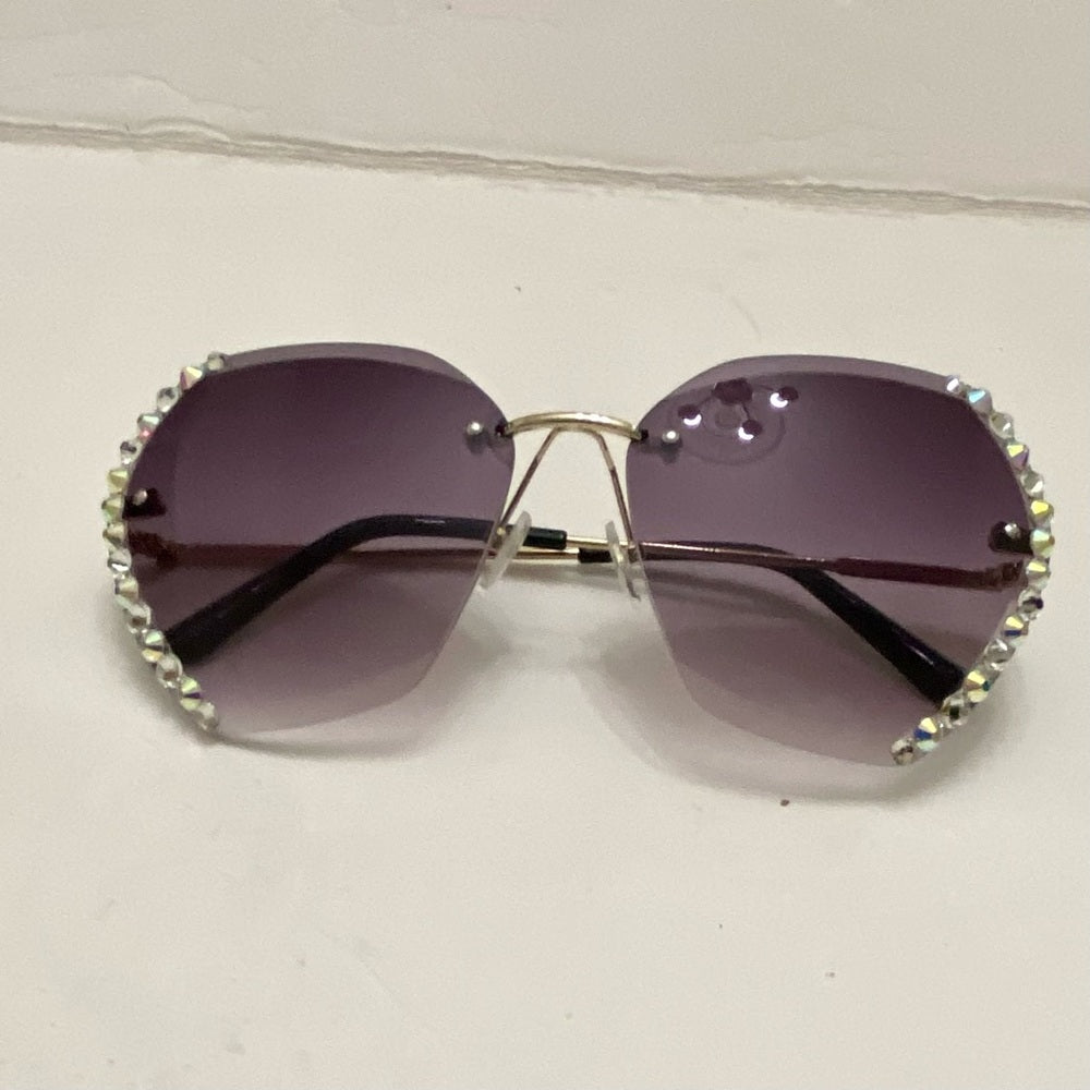 Lot of 2 Vintage Sun Glasses-Black and Smoky Gray with Rhinestones