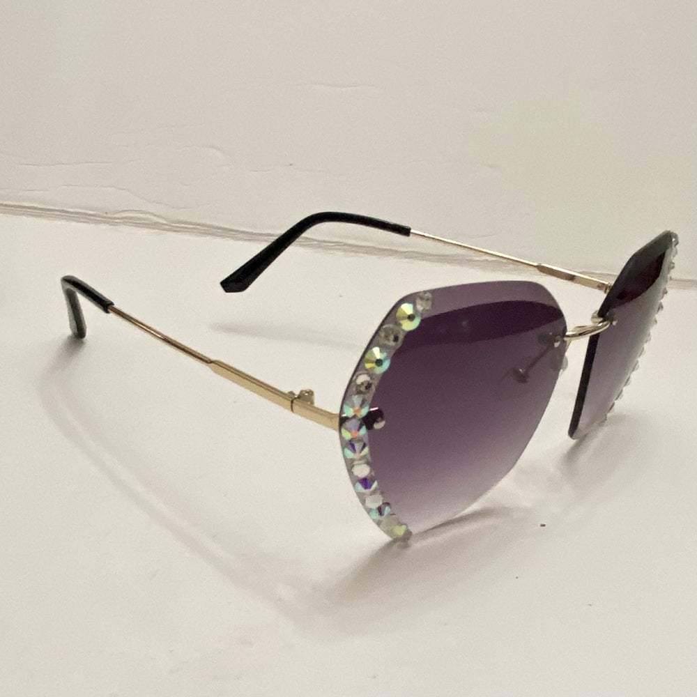 Lot of 2 Vintage Sun Glasses-Black and Smoky Gray with Rhinestones