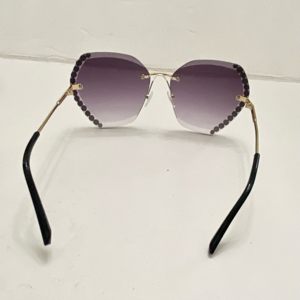 Lot of 2 Vintage Sun Glasses-Black and Smoky Gray with Rhinestones