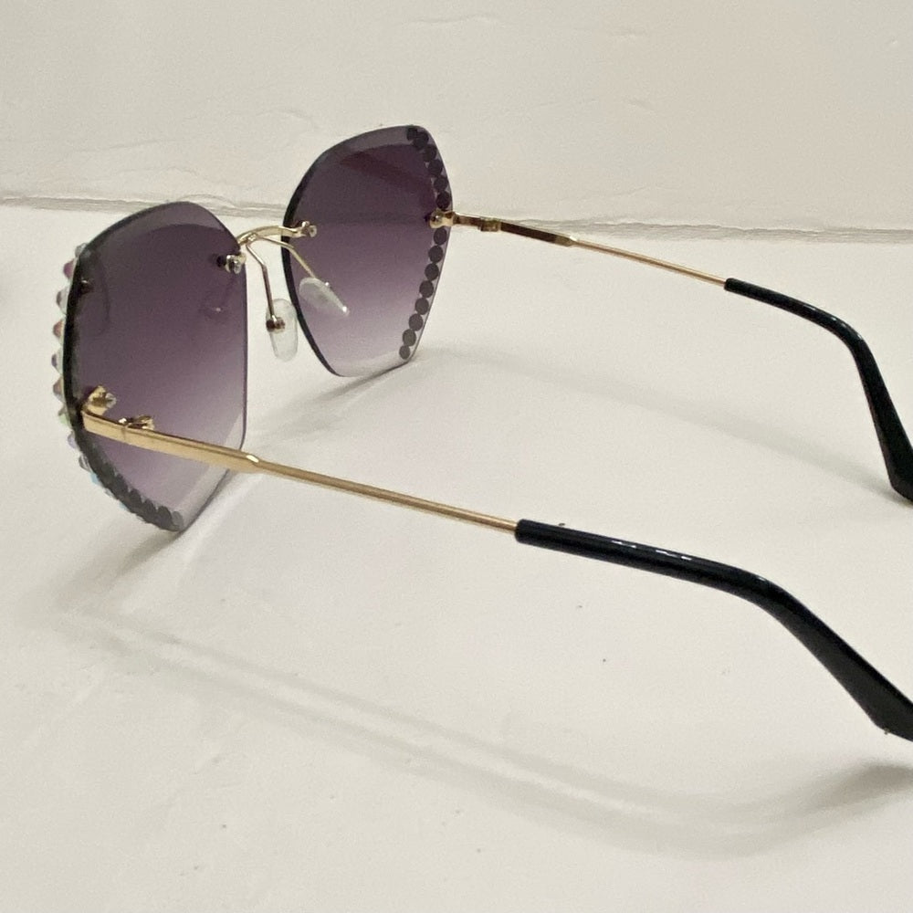Lot of 2 Vintage Sun Glasses-Black and Smoky Gray with Rhinestones