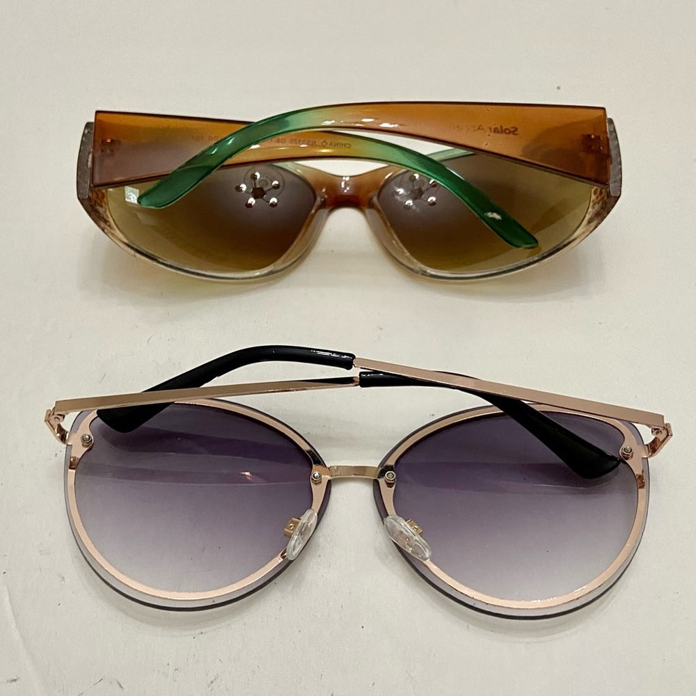 Lot of 2 Vintage Sun Glasses-Smoky Gray and Brownish- Green with Rhinestones