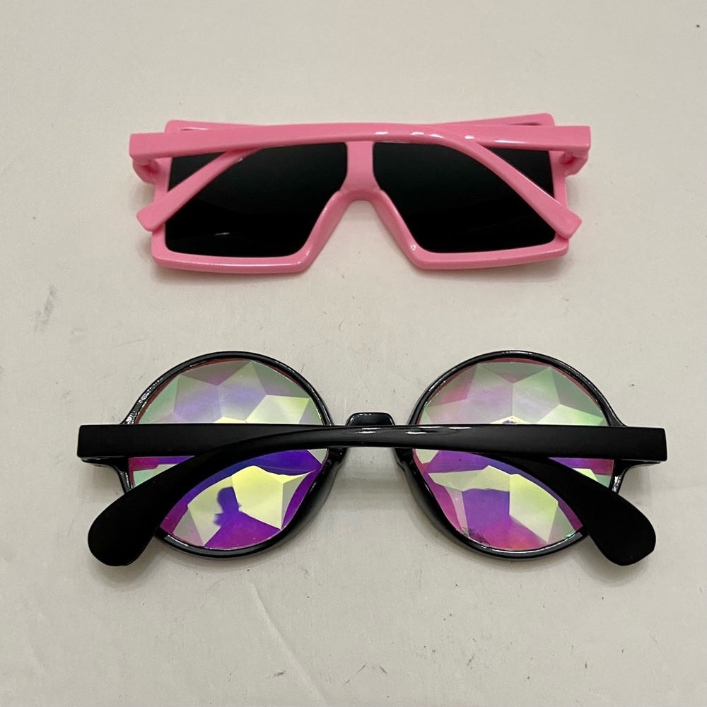 Lot of 2 Vintage Sunglasses- Iridescent Round and Squarish Mirrored Pink