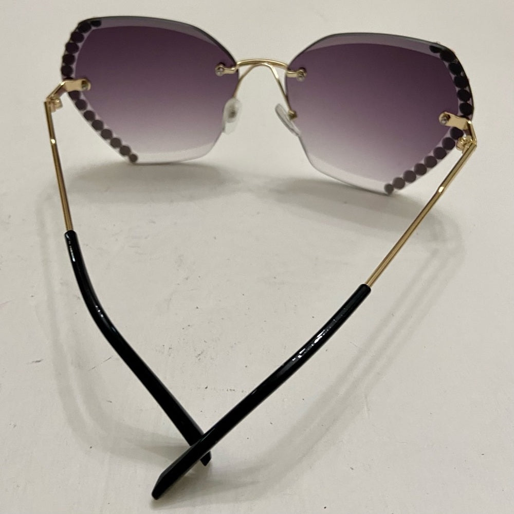 Lot of 2 Vintage Sunglasses- Pink Rectangular and Smoky Gray with Rhinestones