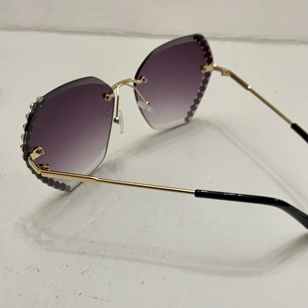 Lot of 2 Vintage Sunglasses- Pink Rectangular and Smoky Gray with Rhinestones