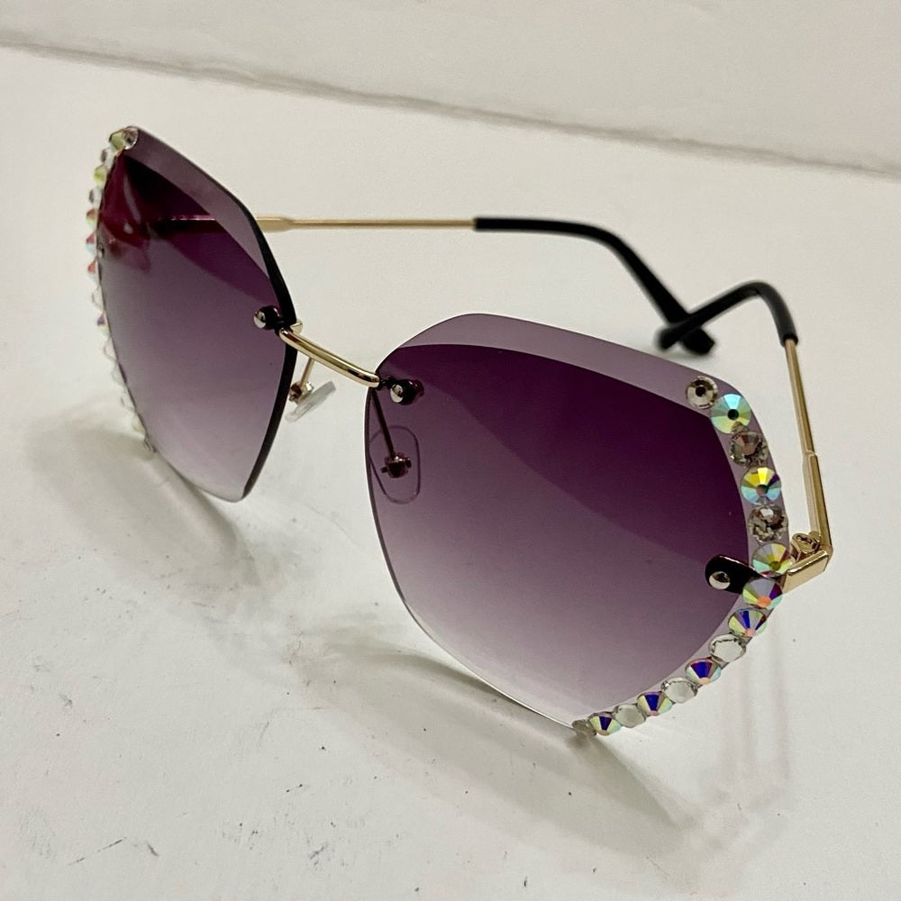 Lot of 2 Vintage Sunglasses- Pink Rectangular and Smoky Gray with Rhinestones